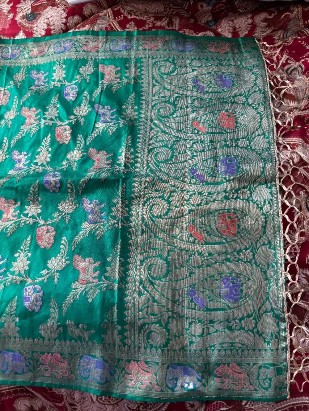 banarasi saree vintage green silk 70